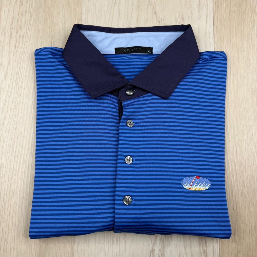 Grayson Golf Mens Blue Striped  Stretch Polo Shirt Nantucket Golf Club XL